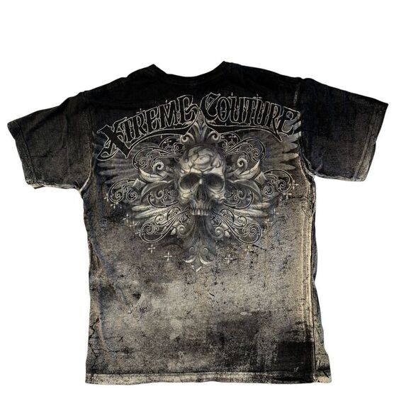 Xtreme Couture Affliction T Shirt Black Skull Skeleton All Over Print Sz Medium - Picture 8 of 11